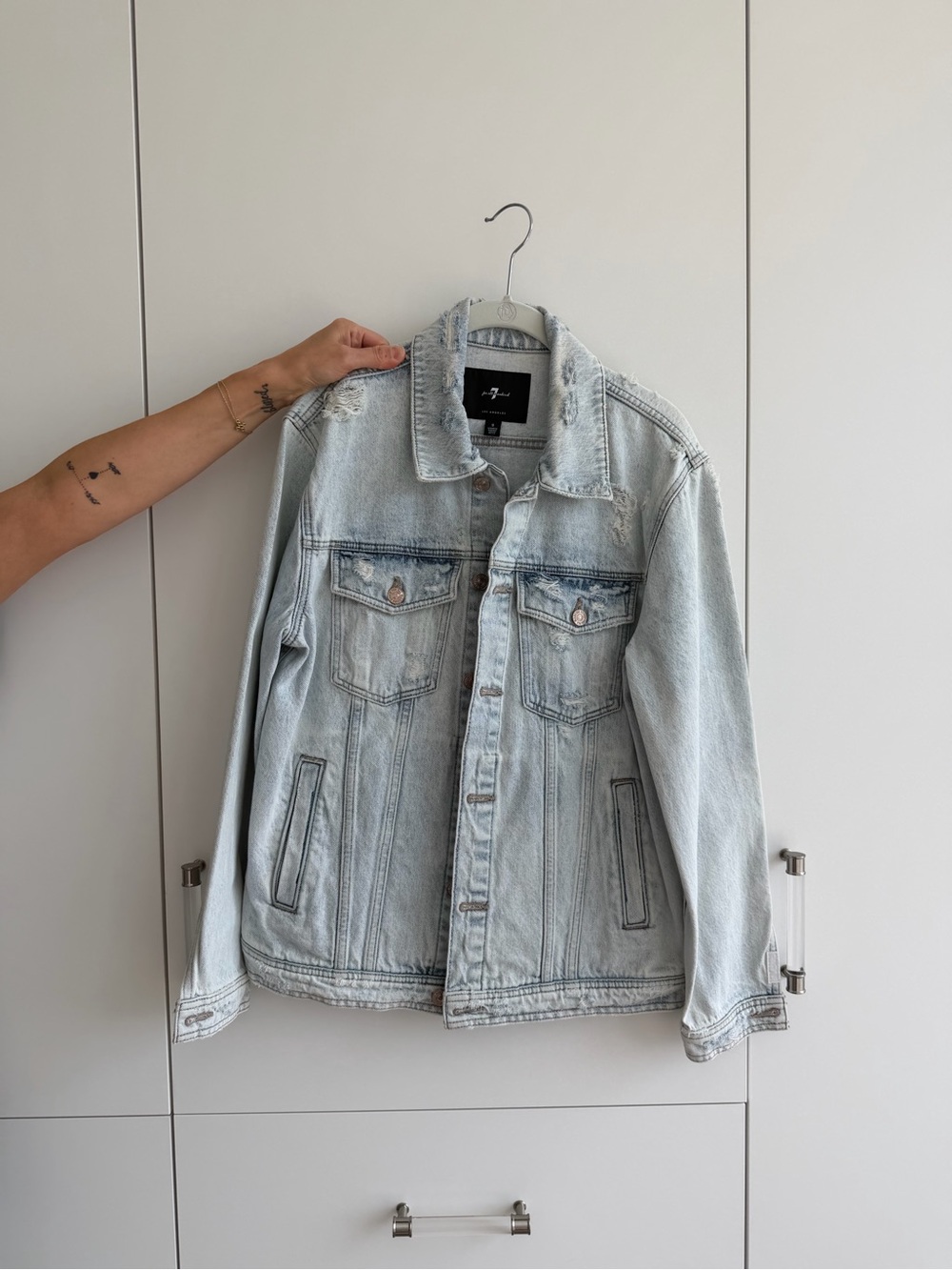 7 For All Mankind Light Blue Distressed Denim Jacket